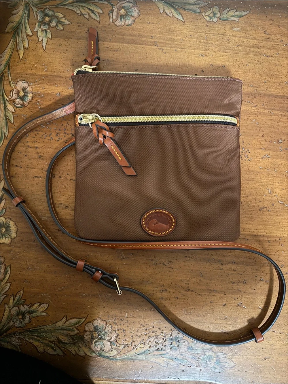 Dooney & Bourke Brown Nylon Crossbody with Leather Trim